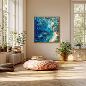 Aquarell Küstenlandschaft Kunst | Luftaufnahme des Ozeans Ufer | Strand Kunst | Digitaldruck Wandkunst | Wanddekoration | Wand Kunst Geschenk