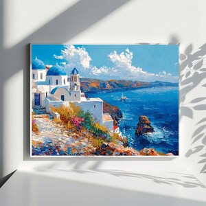 Santorini Greece Digital Wall Art | Coastal Mediterranean Seascape Print | Blue Art | Digital Print Wall Art | Wall Décor | Wall Art Gift