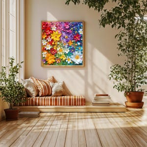 Rainbow Floral Wall Art Print – Colorful Impasto Flower Collage | Bold Texture Art | Digital Print Wall Art | Wall Décor | Wall Art Gift
