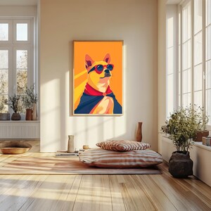 Superheld Hund Wand Kunst Druck | Lustiger Comic Hund mit Sonnenbrille | Pop Art Hund | Digitaldruck Wandkunst | Wanddekoration | Wand Kunst Geschenk