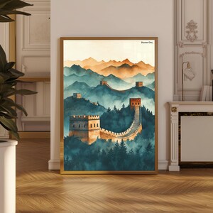 Great Wall of China Vintage Travel Poster | Asia Landscape Digital Print | Chinese Art | Digital Print Wall Art | Wall Décor | Wall Art Gift
