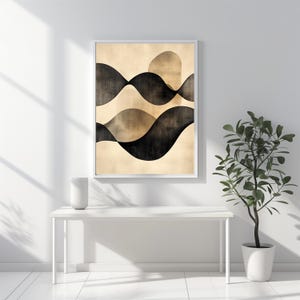 Minimalist Abstract Line Art Print | Neutral Beige & Black Modern Digital Wall Art | Digital Print Wall Art | Wall Décor | Wall Art Gift