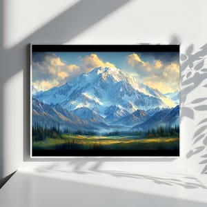 Impresión digital de majestuosa montaña nevada / Arte de pared de paisaje invernal / Póster de paisaje / Arte de pared con impresión digital / Decoración de pared / Regalo de arte de pared