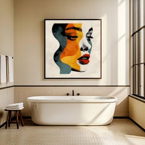 Modern Abstract Female Face Digital Print – Colorful Line Art Portrait | Boho Chic Art | Digital Print Wall Art | Wall Décor | Wall Art Gift