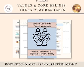 Schede di lavoro sulla terapia dei valori e delle convinzioni fondamentali / Quaderno di lavoro stampabile sulla terapia cognitivo-comportamentale, diario di autoriflessione e crescita personale / Strumento di psicologia