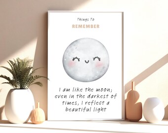 Printable Moon Wall Art – Motivational Quote Poster, Watercolor Night Sky Decor, Positive Affirmation Print, Digital Download