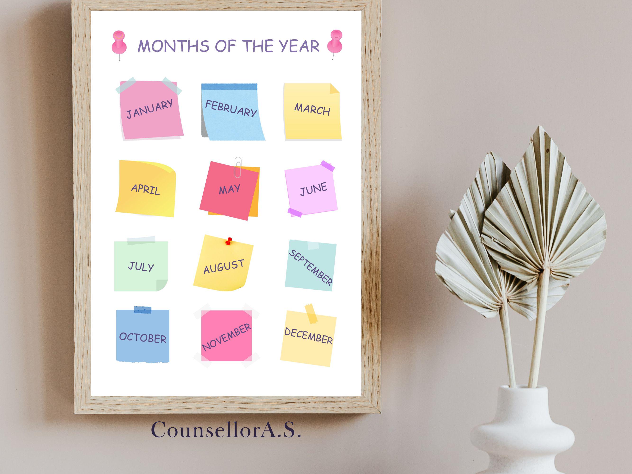 Months of the Year Educational Poster for Children, PRINTABLE Wall Art ...