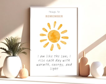 Printable Sun Wall Art – Inspirational Quote Poster, Positive Affirmation Print, Minimalist Watercolor Decor, Digital Download