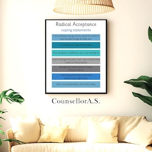 Radical Acceptance Coping Statements - Coping strategies, Emotional resilience, Self-help quotes, Stress relief poster, Mindful acceptance.