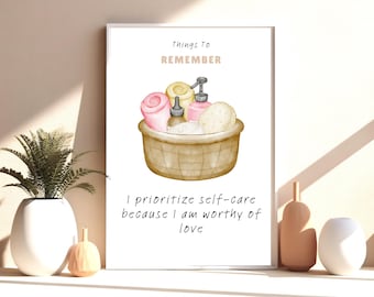 Druckbare Wandkunst - Motivationszitat Poster, Aquarell Badezimmerdekoration, Selbstliebe Affirmation Druck, digitaler Download