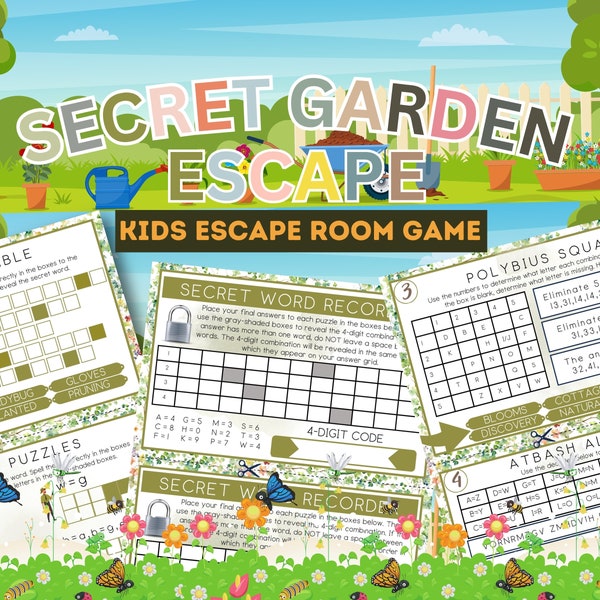 Escape Room for Young Kids, Garden Theme Game Kit, Printable Puzzles for Kids, Team Garden Party Fun, Birthday DIY Puzzle Game, Family Game