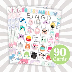 90 Squishmellow Bingo Printable Cards, Birthday Bingo Squish Toy Theme ...