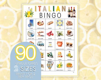 Italy Bingo Game: Mediterranean Lemon Theme (Printable)
