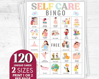 Self Care Bingo Game: 120 Cards for Wellness Events (PDF)