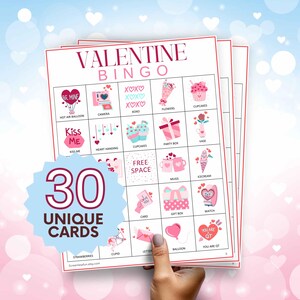 Valentijnsbingokaarten, februarifeestspel, leuke Valentijnsviering, gezinsvriendelijke activiteit, 90 spellen met hartthema b62