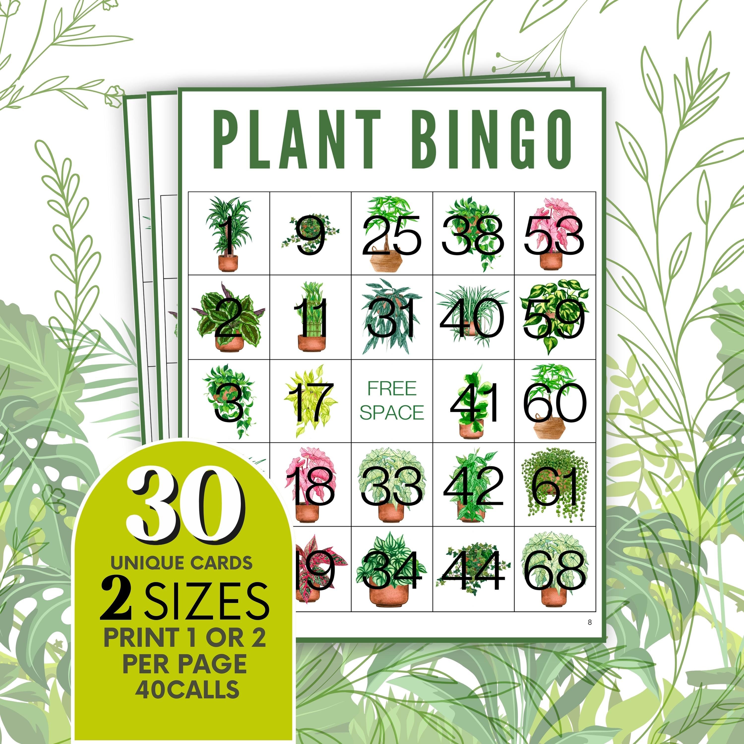 60 Plant Bingo Game Cards, Green House Plant Bingo Boards