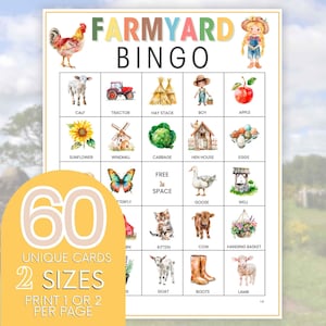 Farm Animal Bingo Game: 60 Kids Printable Cards (Party Activity)