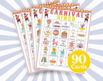 Carnival Bingo Game: 90 Printable Party Cards (Digital Download)