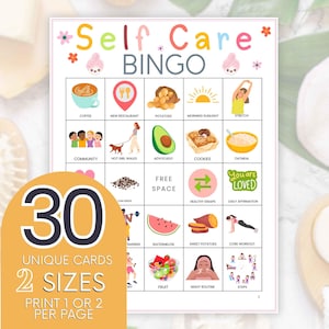 Afdrukbare bingokaarten zelfzorg, geestelijke gezondheid bingobord, wellnessactiviteitenspel, therapiefeestspel, retraite afdrukbaar, meisjesweekend B22