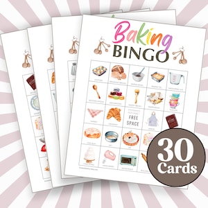 30 tarjetas de bingo para hornear con temática de cocina, juego de bingo con temática de comida, juego de idea de fiesta de cumpleaños para fanáticos de la cocina, fiesta infantil de cocina B15
