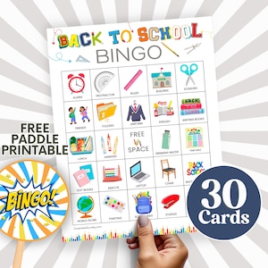 Terug naar school bingokaarten, afdrukbaar schoolklasspel, activiteitenspel voor studenten, bingo voor de eerste schooldag, resource spel voor leraar B29