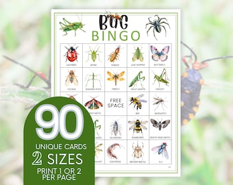 Bug Bingo Game: Insect Party, 90 Unique Cards (Instant Download)