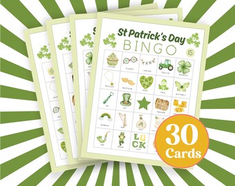 Juego de bingo del Día de San Patricio: 30 tarjetas imprimibles (descarga digital)