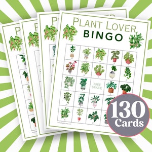 130 tarjetas de bingo de plantas verdes, tarjetas de bingo verdes para amantes de las plantas, juego de bingo virtual con temática de plantas, bingo de plantas de interior B67