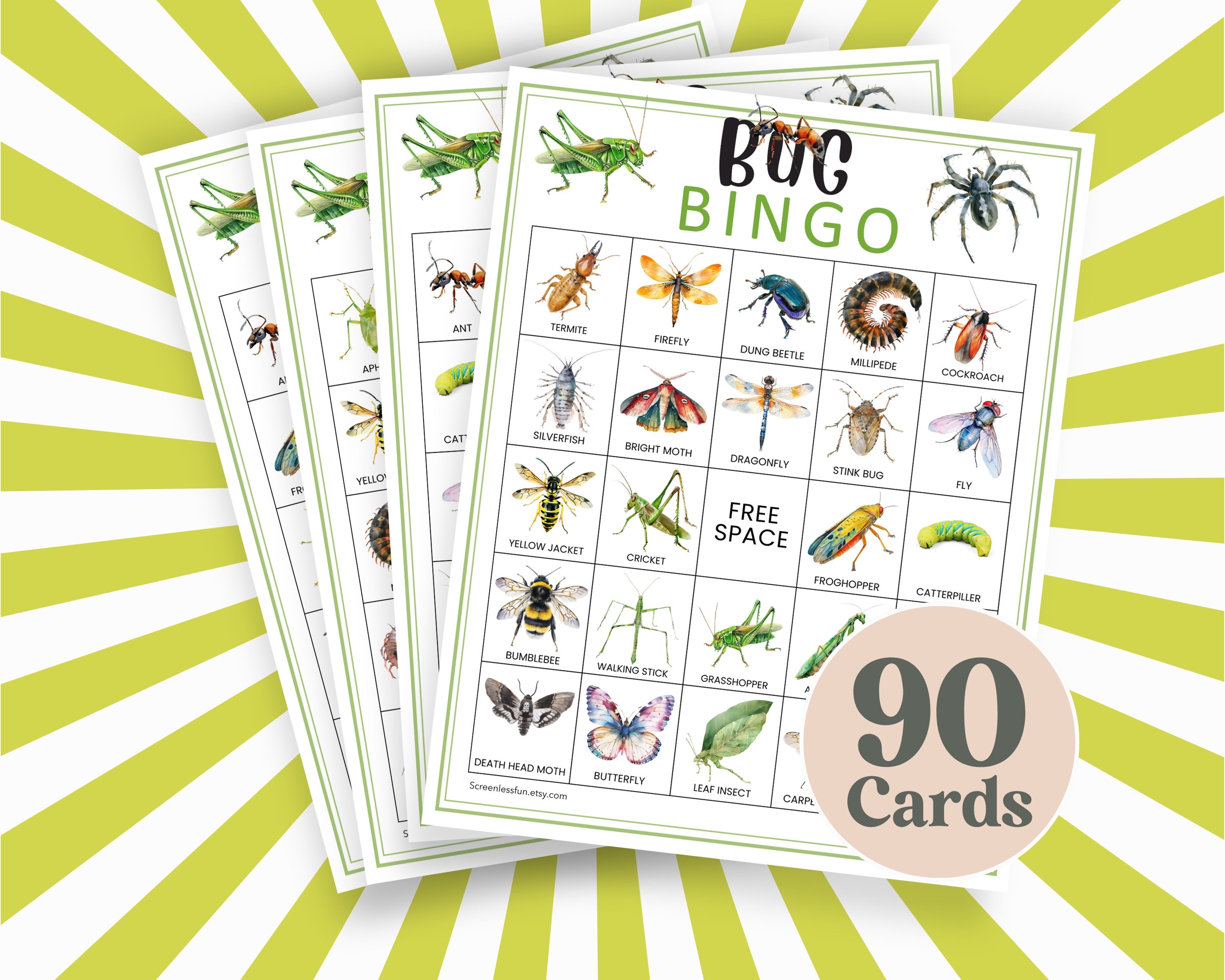 Bug Bingo Game: Insect Party, 90 Unique Cards (instant Download) - Etsy