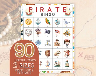 Pirate Bingo Game: 90 Unique Printable Cards (PDF)