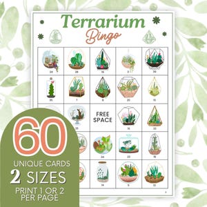 Jeu imprimable de 60 cartes de bingo pour plantes de terrarium, activité de jeu de bingo pour plantes d'intérieur, bingo sur le thème des plantes succulentes pour plantes d'intérieur, jeu de plantes de jardin B103