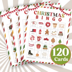 Juego de actividades festivas de bingo navideño de 120 tarjetas, juego de entretenimiento navideño para niños, descarga de bingo digital, juego de alegría navideña B05