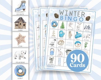 Winter Bingo Game: 90 Printable Cards for Kids & Adults