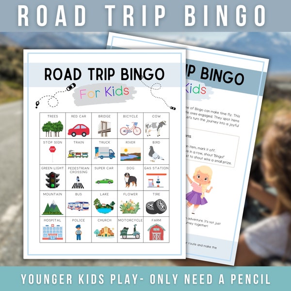 Car Bingo Game for Kids, Road Trip Bingo Travel Activity, Printable Vacation Van Hunt, Kids Road Travel Eye Spy Summer Entertainment Easy G2