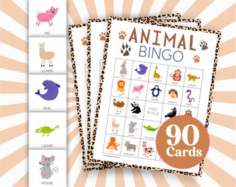Baby Animal Bingo Game: Zoo Party, Classroom Fun (90 Cards) (Digital Download)