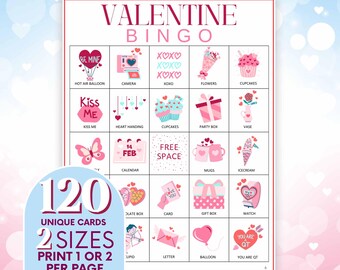 Valentine Bingo Cards, February Party Game, Fun Valentines Celebration, Family-Friendly Activity, Heart-Themed Games b62