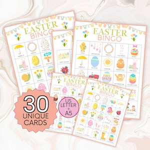 Cartões de Bingo de Páscoa, Jogo de Família Divertido para Crianças e Adultos, Folhas de Bingo para Imprimir para Celebração da Páscoa B01