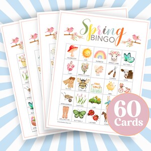 60 Frühlings BINGO BOARDS, Bingo Sheets zum Ausdrucken, Frühlings Bingo Karten, Einfache Familienspiel Aktivität, Kinder Party, Klassenzimmer Brettspiel B42
