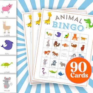 90 Zoo Animal Bingo Cards, Jungle Animals Kids Activity Game, Baby Shower Party Bingo, Instant Download Printable Game B68