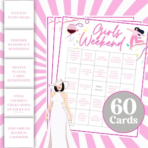 60 cartes de jeu de bingo imprimables le week-end entre filles, fête amusante entre filles, idées de célibataires le week-end, jeu amusant de vacances entre filles b72