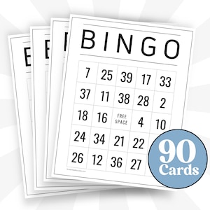 90 bingokaarten met grote letters, extra grote feestbingoborden, eenvoudig groot zwart-wit, leuk feestspel virtuele bingo, jumbobingokaarten B64