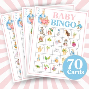 70 Peter Rabbit Babyparty Bingokarten, süße Kaninchen-Baby-Aktivität, Häschen-Baby-Thema Partyspiel, Babyparty-IceBreaker Spiel B66