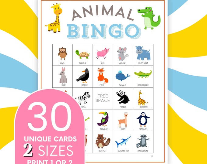 Animal Bingo Game For Children Printable Animal Bingo Cards Animal 