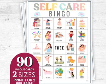 Juego de bingo de autocuidado: 90 divertidas tarjetas de salud mental (imprimibles)