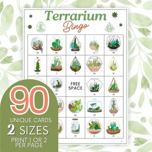 Jeu imprimable de 90 cartes de bingo pour plantes, activité de jeu de bingo pour plantes d'intérieur terrarium, bingo sur le thème des plantes succulentes pour plantes d'intérieur, jeu de plantes de jardin B103
