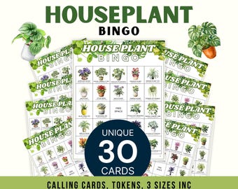 30 Houseplant Bingo Game, Printable Cards, Botanical Party Activity, Plant Lover Birthday, Garden Club, Succulent Cactus Theme, Family Fun
