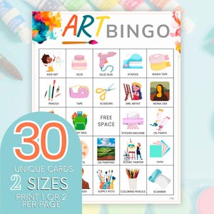 30 Cartões de Bingo de Arte, Jogo de bingo de artista para impressão, Atividade de festa de arte para crianças, Jogo de bingo para amantes da arte, Tabuleiro de bingo de pintura B53