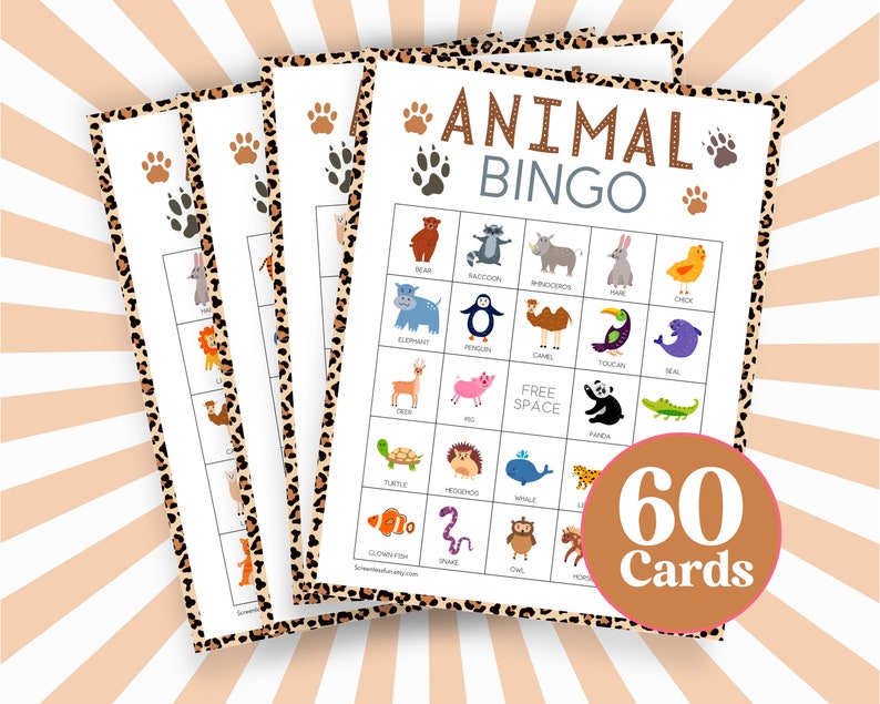 Zoo Animal Bingo Game: Printable Kids Classroom Activity (60 Cards) - Etsy