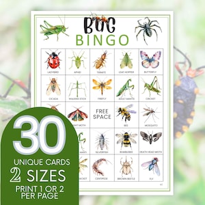 30 Outdoor Scavenger Game, Bug Bingo Printable Game, Insect Creepy Crawlies Party Idea, Instant Download Insect Party Game, Birthday Bug B92