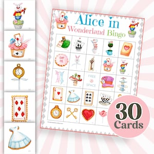 30 Alice in Wonderland Bingo Cards, Alice Bingo Cards, Printable Tea ...